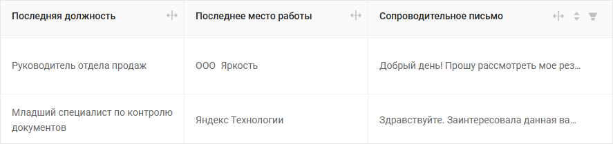 Новые поля в режиме &laquo;Список соискателей&raquo;