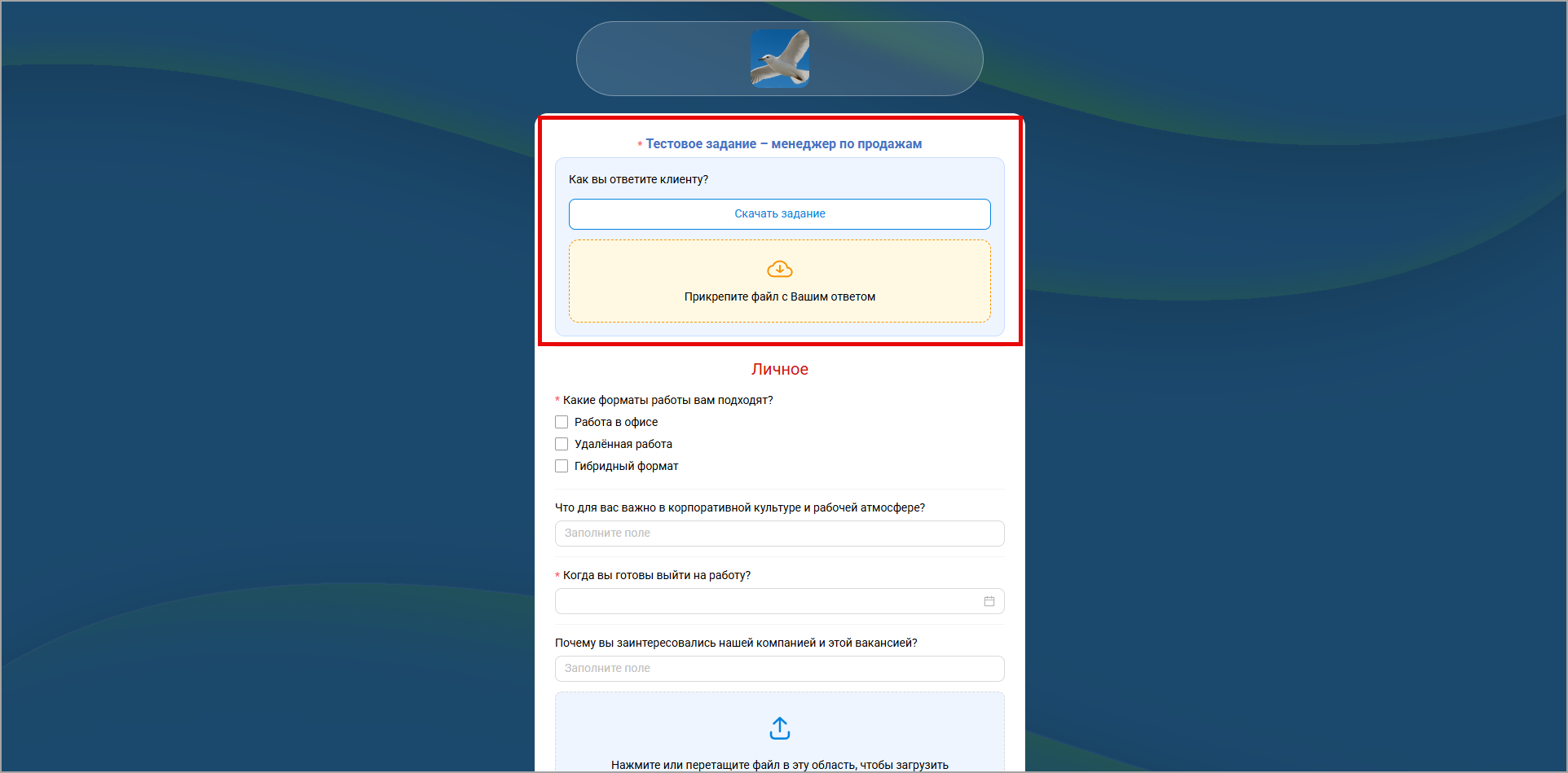 Отображение в анкете при заполнении