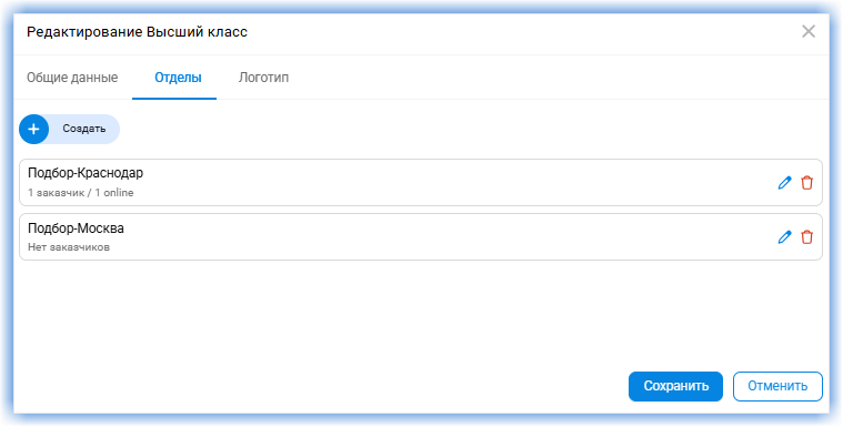 Отделы компании
